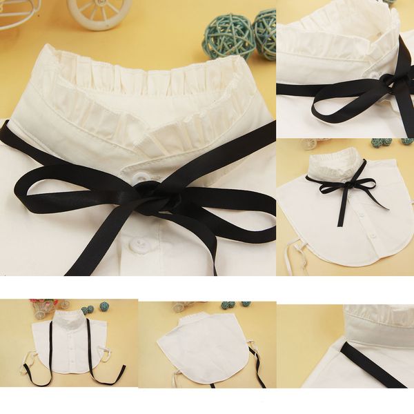

shirt pretty bow white tie ribbon collar blouse fake detachable collars for women ladies, Black;gray