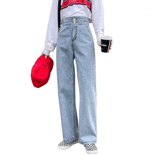 

jeans female straight loose loose high waist was thin 2020 spring new small man ya elegant drooping wide leg pants1, Blue