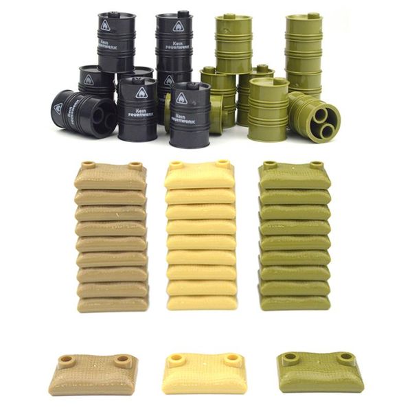 

moc parts sandbags military accessories bricks oil drum swat weapon soldier ww2 army building block military scene series qylljo mywjqq