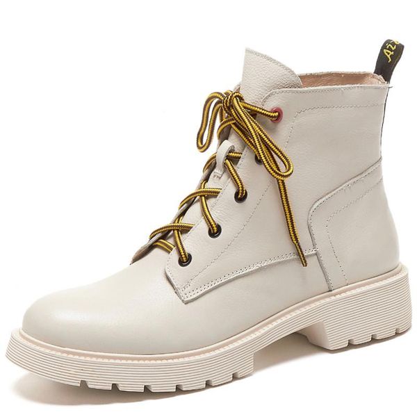 

2020 genuine leather boots fashion heels round toe platform ladies motorcycle boots autumn winter solid color ankle women, Black