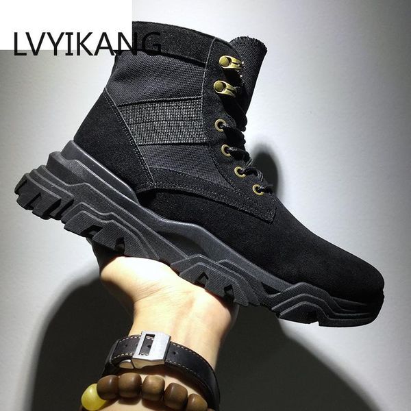 

lvyikang tactical boots desert winter ankle boots men outdoor canvas shoes for men breathable wearable hunting, Black