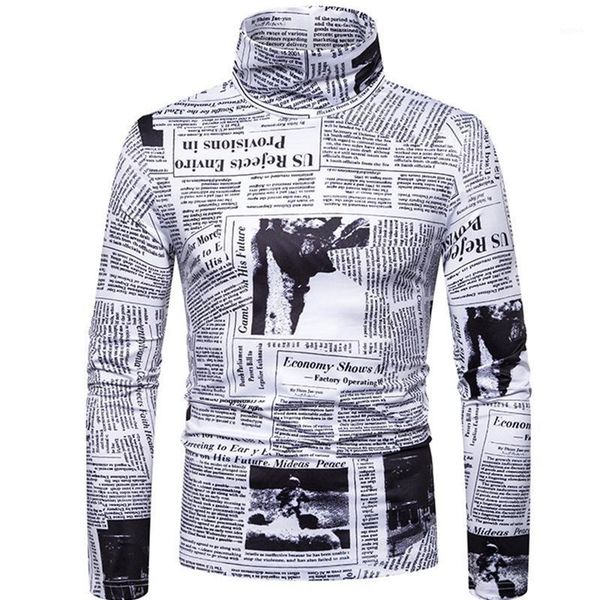 

autumn and winter new men's large size english printing high collar long-sleeved shirt men's casual slim high collar j7881, White;black