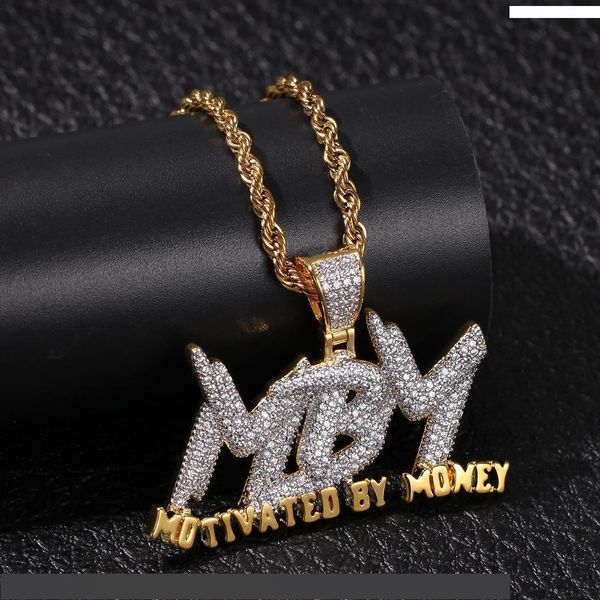 

Motivated By Money Pendant Necklace Bling Cubic Zirconia Iced Out Hiphop Gold Jewelry Mens Luxury Hip Hop Necklace