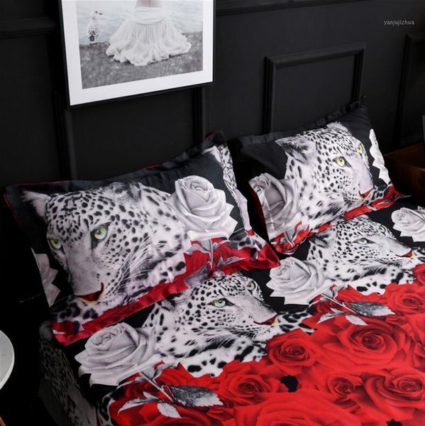 

cotton 3d leopard rose cartoon style fashion bedding bed linen bed sheet duvet cover pillowcase 2/3/4pcs bedding sets king queen1