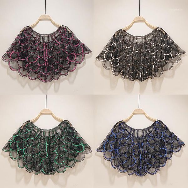 

2020 women's fashion new retro dress shawl sequined evening dress banquet shawl mesh cardigan prom stage performance1, Blue;gray