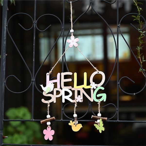 

2021 wood easter ornaments wooden easter hello spring letters pendents door window tree hanging party home decoration in stock//dhlg12007