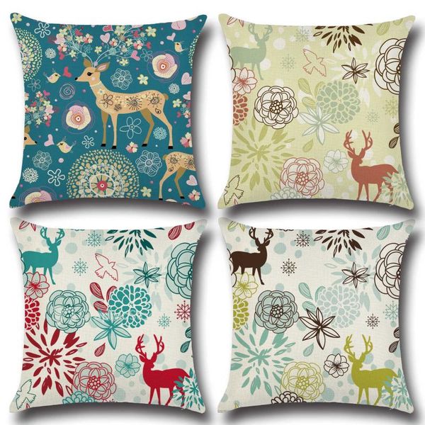 

european american christmas elk cotton linen throw pillow cushion cover flower printed cover for sofa chair cushions home decor