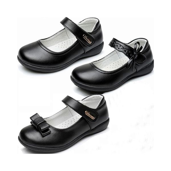 

msmax children school uniform shoes girls leather sneakers fashion breathable performance kids black casual shoes, Black;grey