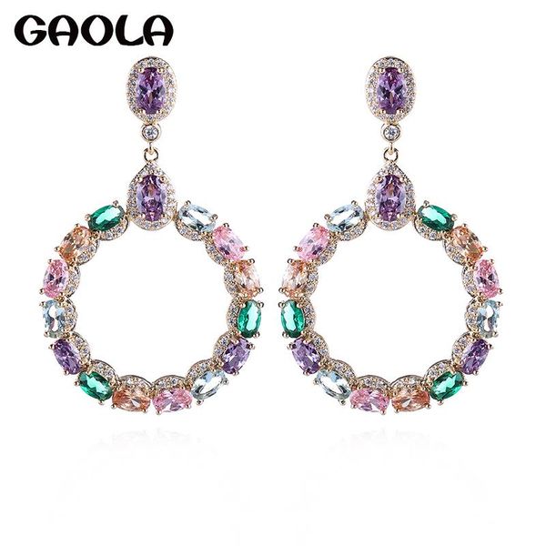 

dangle & chandelier gaola women round flower cz earrings for geometric rhinestone jewelry gift gle9051, Silver