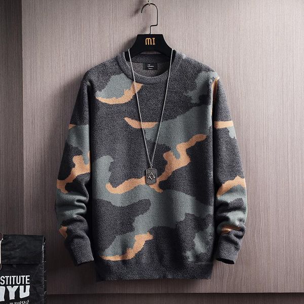

men's sweaters mens clothes winter style korean round neck pullover camouflage sweater casual fashion knitted men, White;black