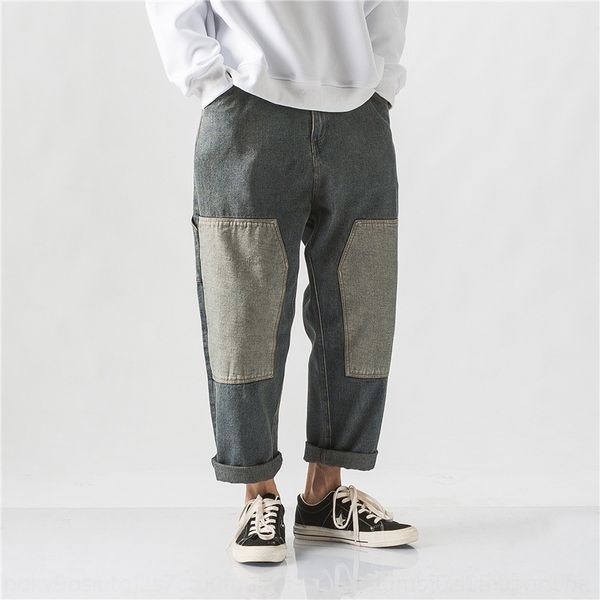

dhccv south summer clothing 2020 new pants washed jeans stitching jeans and old loose straight men's men's fashion o6ysy, Blue