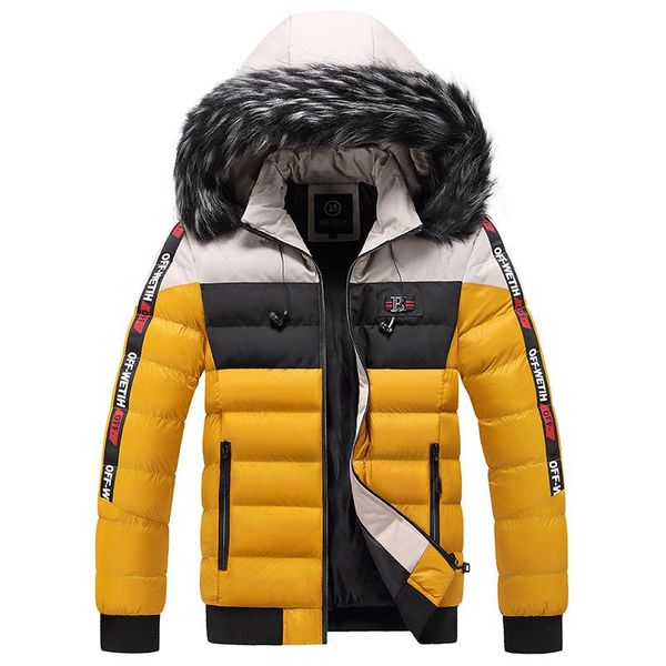 

jacket for men warm winter jacket fur collar hooded coat thick coat windproof casual men parkas down plus size l-5xl, Black