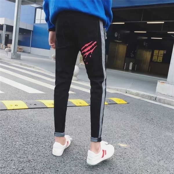 

cubkm осень мужчин корейской тенденции джинсы куртка джинсы тонкого стиль capris и молодежный гонконг брюки небольшой формы ноги piyun, Blue