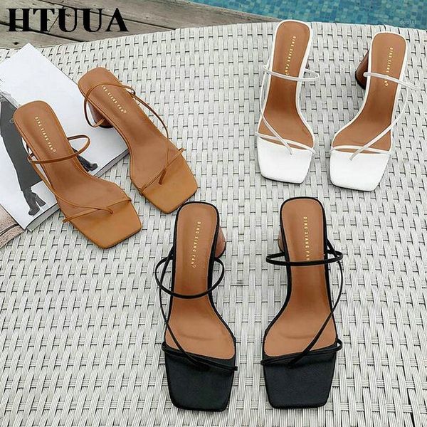 

htuua 2019 new women slippers summer shoes woman chunky heel open toe sandals ladies high heels slides outside flip flops sx29451, Black