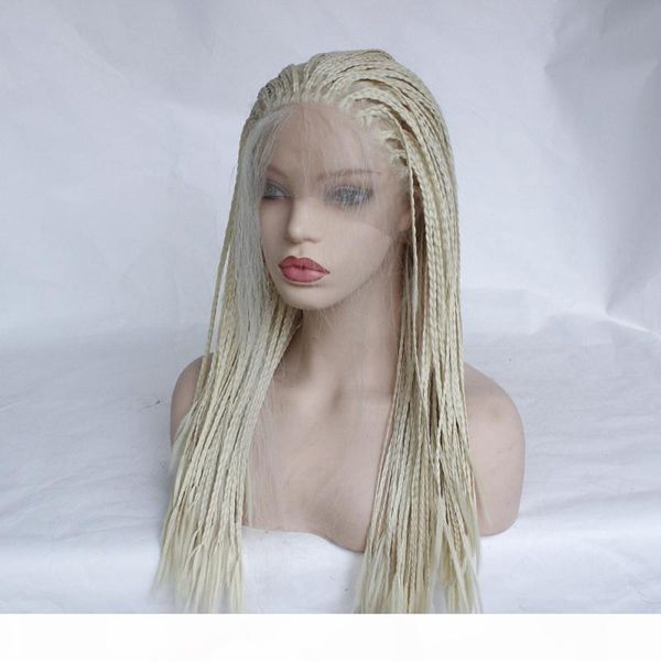 

braided lace front wigs platinum blonde with baby hair long straight heat resistant fiber synthetic lace front braid wig, Black;brown