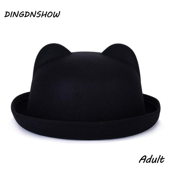 

stingy brim hats [dingdnshow] 2021 fashion trend fedora hat unique cute wool winter and autumn floppy with ears female gorro for women, Blue;gray