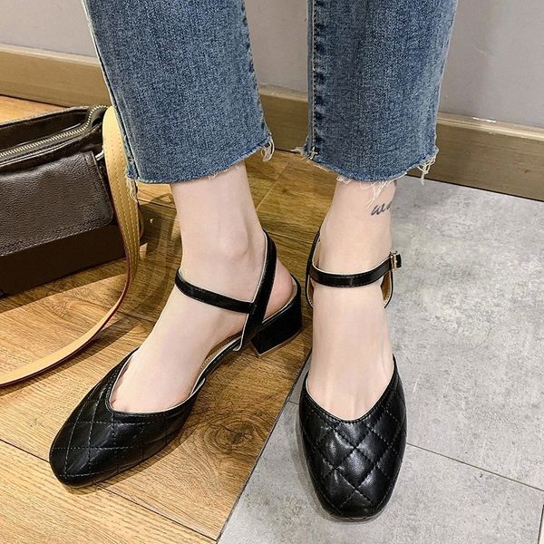 

lucyever soft pu leather square heel shoes for women black square toe ankle strap pumps ladies fashion buckle office shoes woman #7d4n