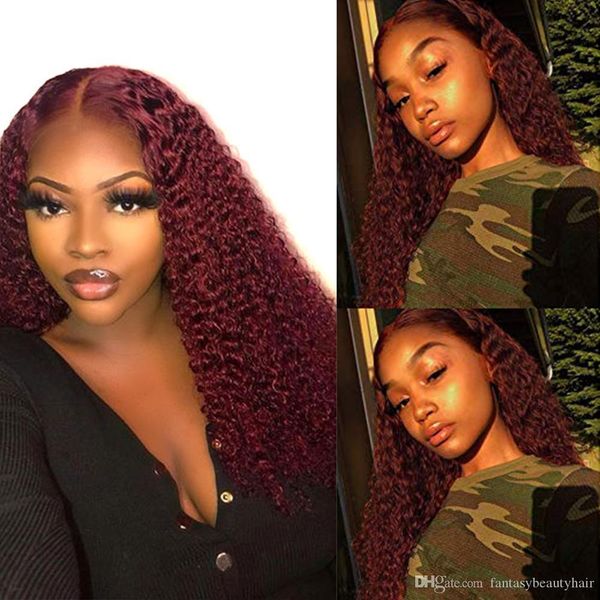 

water wave 99j burgundy 360 lace human hair wigs pre plucked glueless curly lace front wigs with preplucked hairline for women, Black