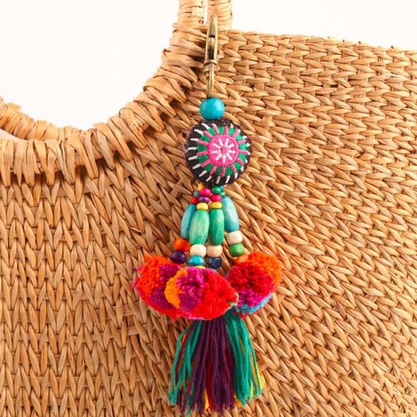 

fashion pom pom tassels keychain with wooden pearl key chain pompom keyring diy tassel key rings fashion women jewelry qh6009 h bbymwh