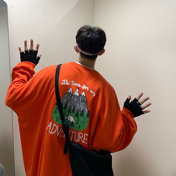 

2021 new privathinker men's casual oversize sweatshirts korean streetwear woman graphic printed fashion pullover hip hop man clothing x, Black