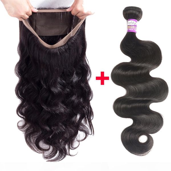 

peruvian body wave human hair 3 bundles with 360 lace frontal closure body wave 360 lace frontal closure with brazilian human hair extension, Black;brown