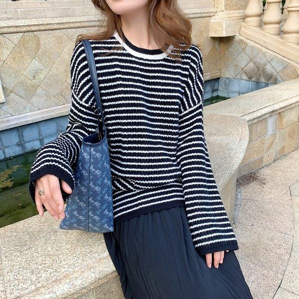 

women's sweaters large size sweater striped loose bottoming shirt long sleeve big cousin star korean version, White;black