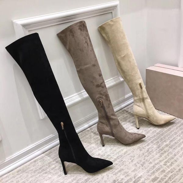 

boots black/grey women long shoes comfort high heel knee chaussure femme leather thigh woman winter shoes1