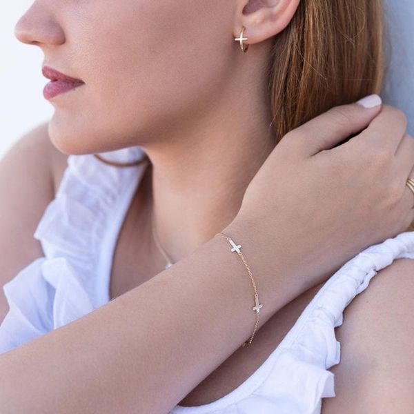 

link, chain metal jesus cross bracelet boho style 2021 fashion simple net red jewelry a good gift for girls, Black