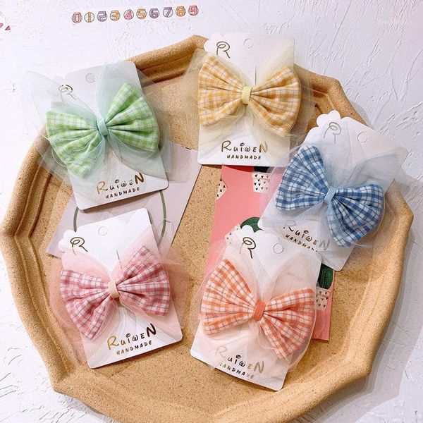 

hair accessories 2pcs/set cartoon fruit mesh lace bowknot clip children cute candy colors bb hairpins baby girl korean accessories1, Slivery;white