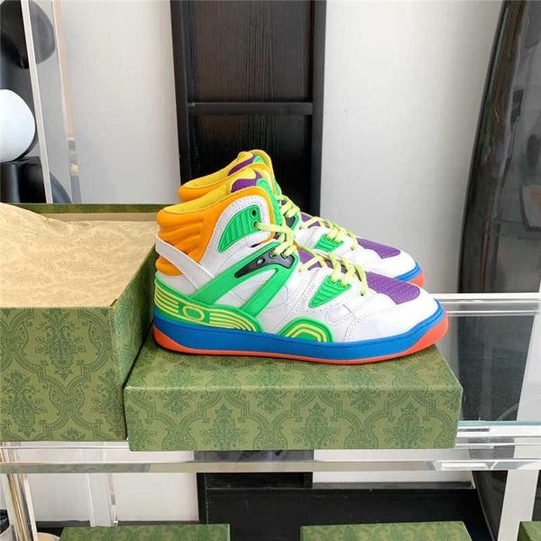 

2022 luxury designer dress gu basket hi shoes orange green leather effect shoe outdoor sneakers with box new track 1top, Black
