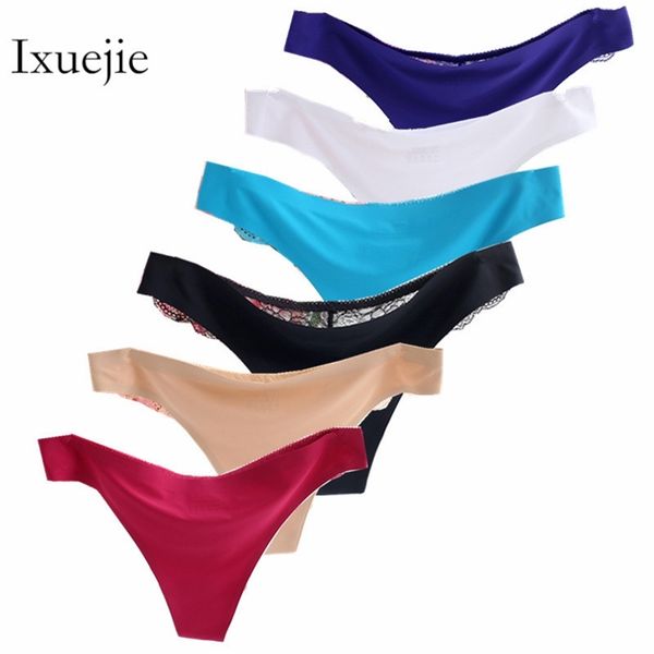 Mutandine senza soluzione di continuità Perizoma Tangas 6 pz / lotto Moda donna Panty Sexy Pizzo Ghiaccio Seta G String Femme Comodo intimo donna 201112