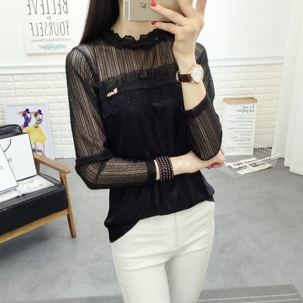 

2020 autumn new korean version of women's four seasons green stand collar t-shirt t-shirtslim and slimreese perspective bottoming t-shi, White