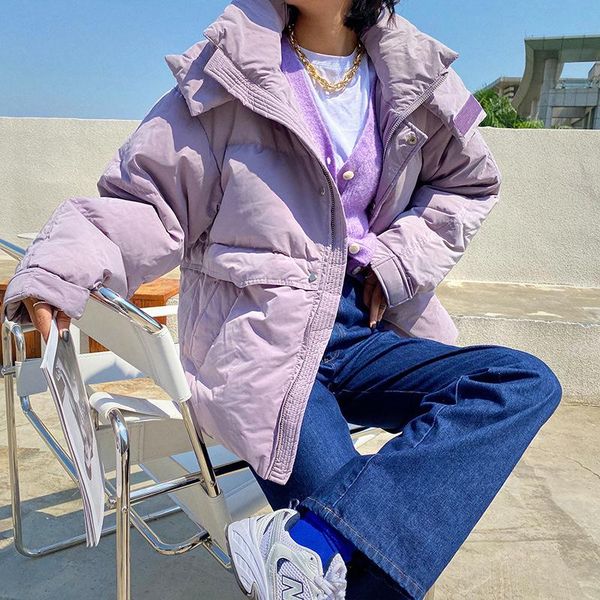 

line women's short white duck down down jacket women's winter korean thickened loose hooded bread suit fashion, Black