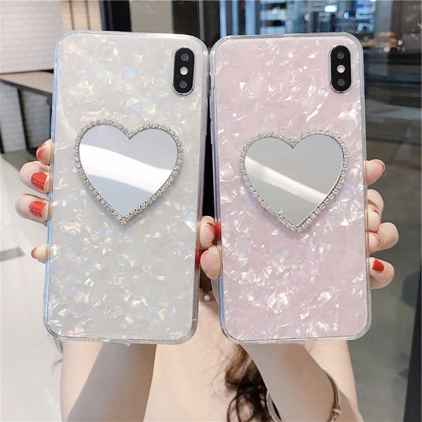 

glitter dream conch shell diamond love heart mirror case for samsung s10e s8 s9 s10 plus a40 a50 note 8 9 10 soft girly cover
