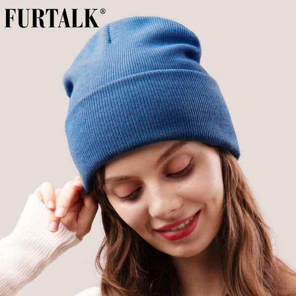 

furtalk beanie hat for women men winter hat knitted autumn skullies ladies warm bonnet cap korean black red cap, Blue;gray