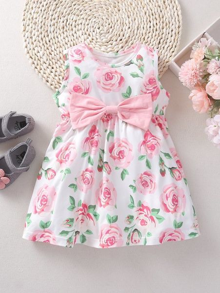 

baby girl big bow front allover floral dress she, Red;yellow