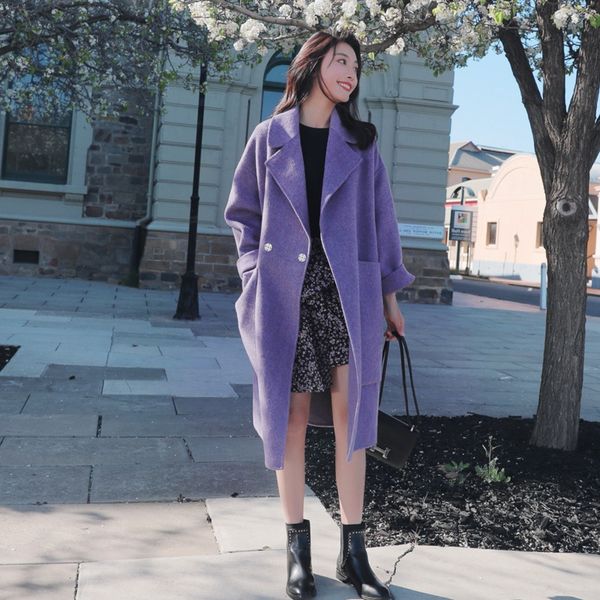 

lanmrem purple turn-down color long loose double-button all-match straight warm woolen coat for female autumn winter tide 2a1275x1020, Black