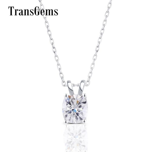 

transgems 14k 585 white gold center 2ct 7x8mm gh color cushion cut moissanite pendant slide for women y200620, Silver