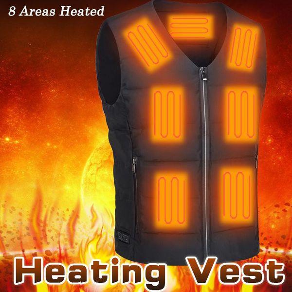 

men's vests 8 areas heated vest men electric heating thermal warm clothes outdoor fishing hunting winter usb jacket, Black;white