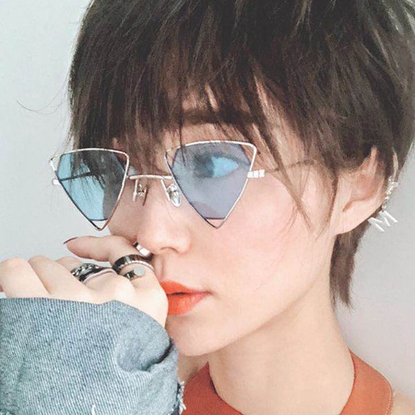 

blpunk triangle hollow fashion wind glasses fashionable metal sunglasses y13 m l, White;black
