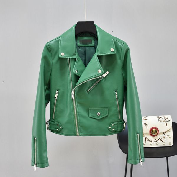 

women's motorcycle coat, long sleeve synthetic leather coat and zipper, autumn