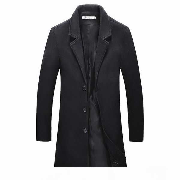 

2018 winter men's casual thicken woolen trench coat business coats male solid color slim fit overcoat medium long jackets c18110901, Black