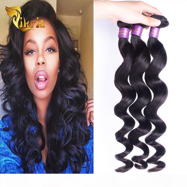 

3 piece human hair bundles loose wave indian malaysian peruvian brazilian virgin hair bundles clip in hair extensions loose wave, Black