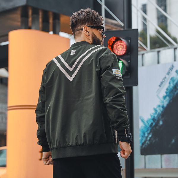 

xl-6xl plus size men's streetwear jacket baseball uniform bump color stripe placket long sleeve zipper tide clothes warm coat, Black;brown