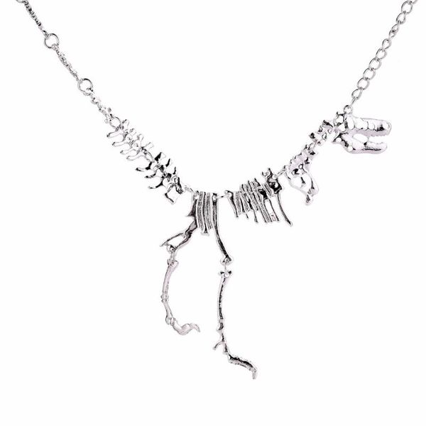 

chains lureme vintage dinosaur necklace for women short collar with jewelry gift box, Silver