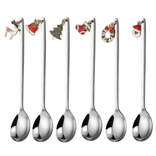 

6pcs set stainless steel christmas spoon tableware creative coffee spoon pendant christmas party table decoration household good h jllryr
