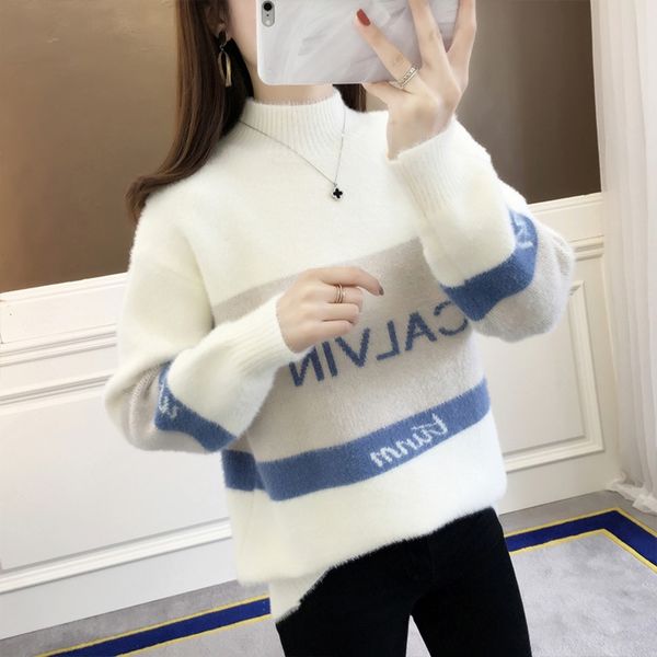 

86qeu пальто норка младшего sweatersweater свитер пальто девушки осень зима одежда 2020 новой имитация средней школа средней школа вязание т, White;black