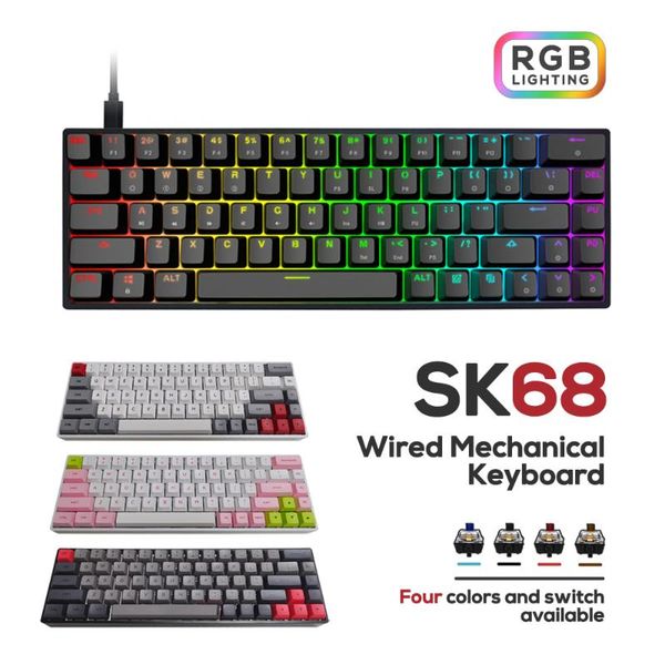 

sk68 mechanical keyboard gateron optical switch wired rgb backlit gaming waterproof macro programe gamer gk61 pc lapdropship