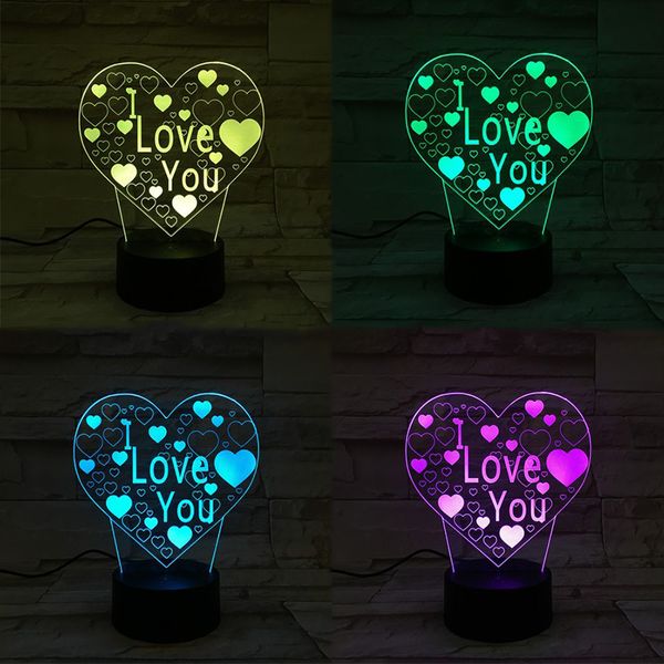 Novità Articoli 3D LED I Love You Night Light 7 colori modificabili Porta USB Luci acriliche Lampada da tavolo da scrivania Regalo di compleanno di San Valentino Decorazione della camera da letto Illuminazione ZL0267