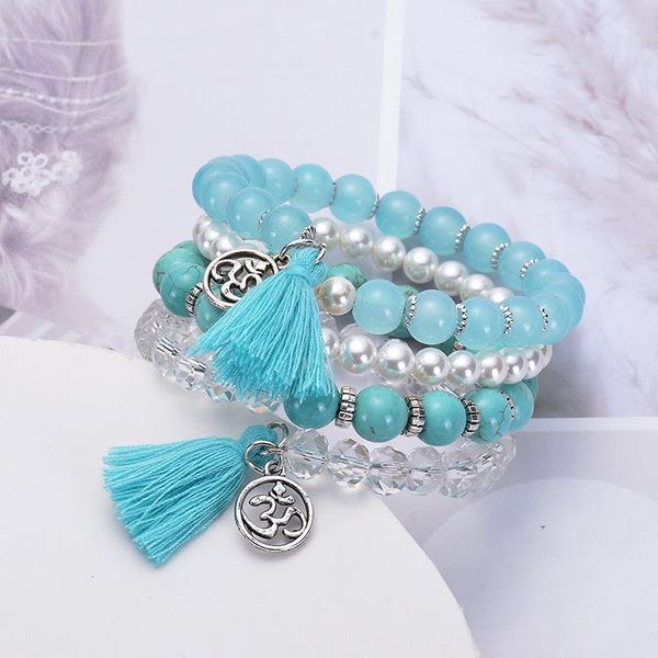 

2021 women men charms bracelet natural stone turquoise multi-circle winding for girls women wedding dainty gift daily, Black